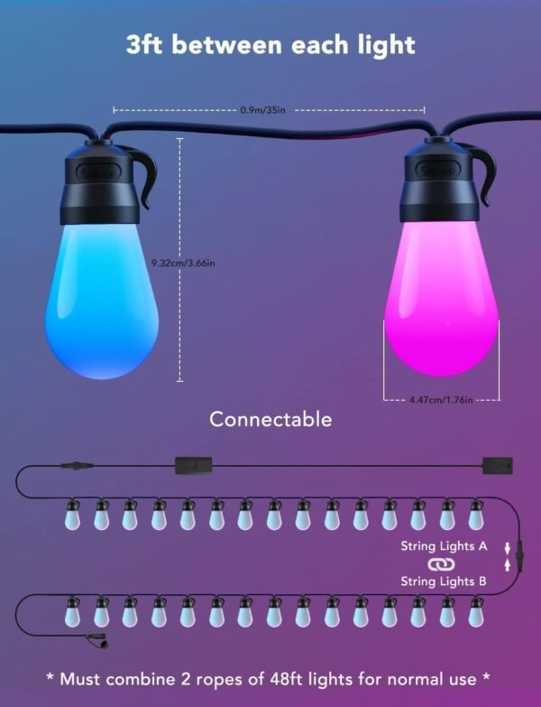 Govee Smart Outdoor String Lights H7021, RGBIC…