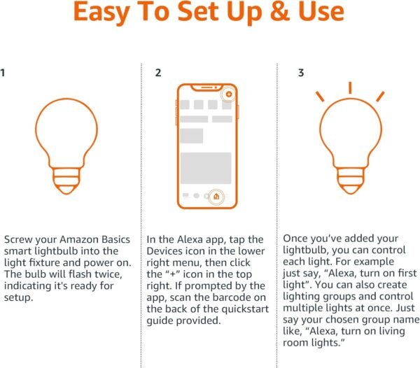 Amazon Basics Smart A19 LED Light Bulb, Color…