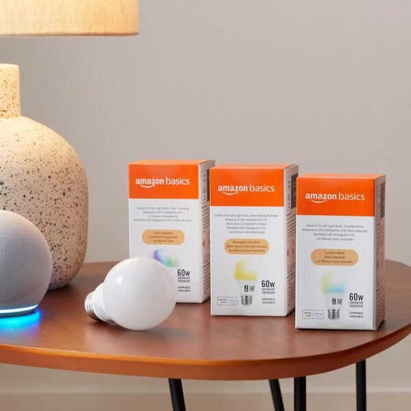 Amazon Basics Smart A19 LED Light Bulb, Color…